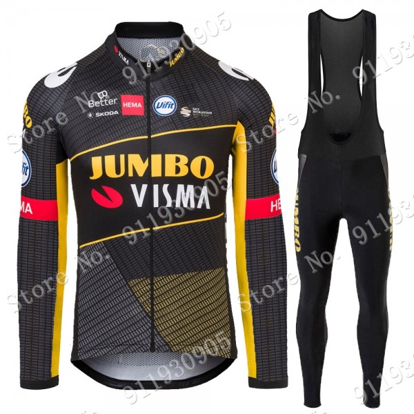 Jumbo Visma Tour De France 2021 Abbigliamento Maglia Ciclismo Manica Lunga e Salopette Lunga yMOLn