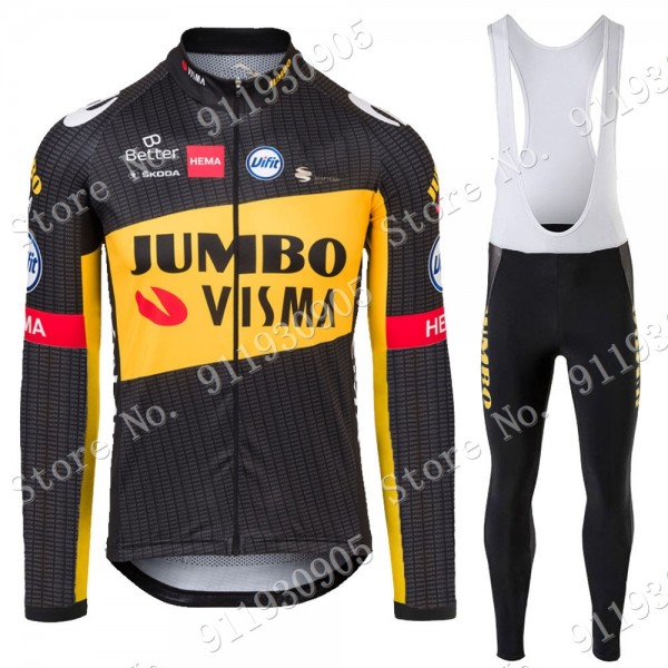 Jumbo Visma Tour De France 2021 Abbigliamento Maglia Ciclismo Manica Lunga e Salopette Lunga QHlZV