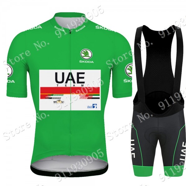 Green UAE Emirates Tour De France 2021 abbigliamento Bici Completo Maglia Ciclismo Corta e Salopette xReeY