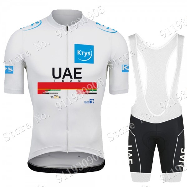 White UAE Emirates Tour De France 2021 abbigliamento Bici Completo Maglia Ciclismo Corta e Salopette dpiCR