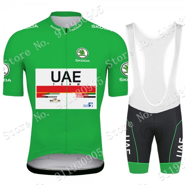 Green UAE Emirates Tour De France 2021 abbigliamento Bici Completo Maglia Ciclismo Corta e Salopette lMPRo