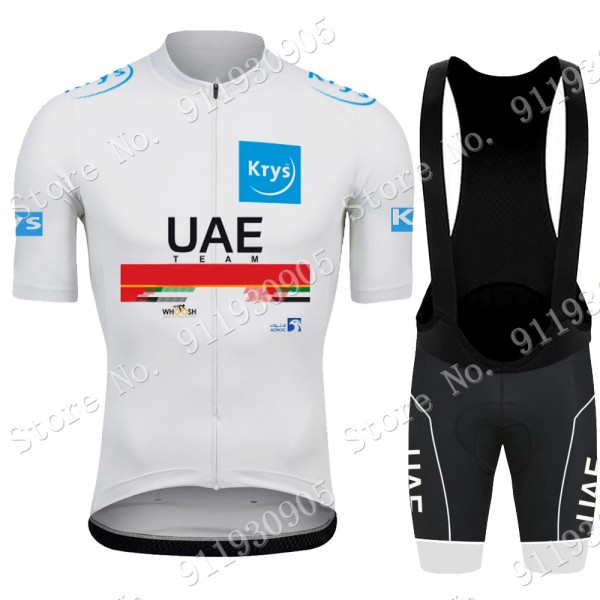 White UAE Emirates Tour De France 2021 abbigliamento Bici Completo Maglia Ciclismo Corta e Salopette CAUGw