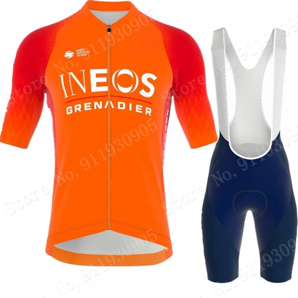 ineos grenadier Tour De France 2022 Team Abbigliamento Fietsshirt Korte Mouw + Korte Fietsbroeken Orange OwhXC
