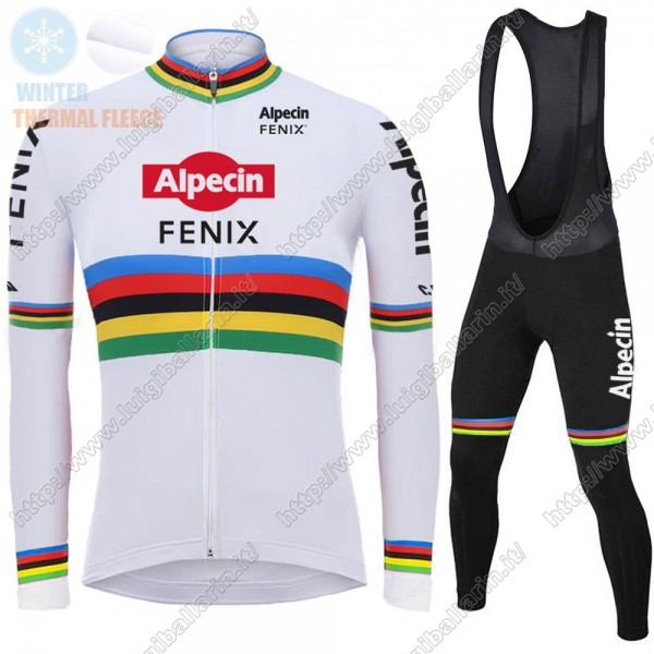 Winter 2021 Alpecin Fenix World Champion bianca Abbigliamento Maglia Ciclismo Manica Lunga e Salopette Lunga LDHEK