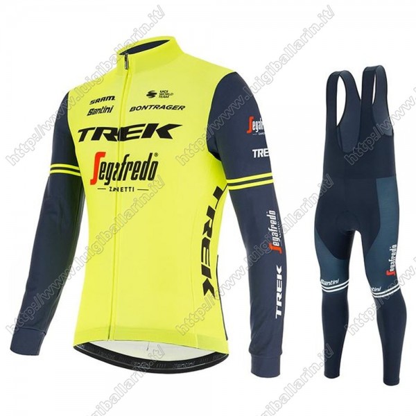 Trek Segafredo 2021 Abbigliamento Maglia Ciclismo Manica Lunga e Salopette Lunga Giallo GBJQW