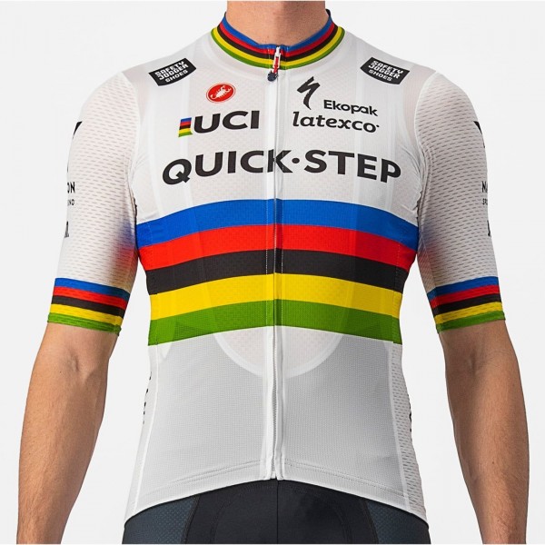 Quick Step Alpha Vinyl Road World Champion Rainbow Jersey 2022 Competizione Maglia da ciclismo a manica corta Squadra di ciclismo professionale