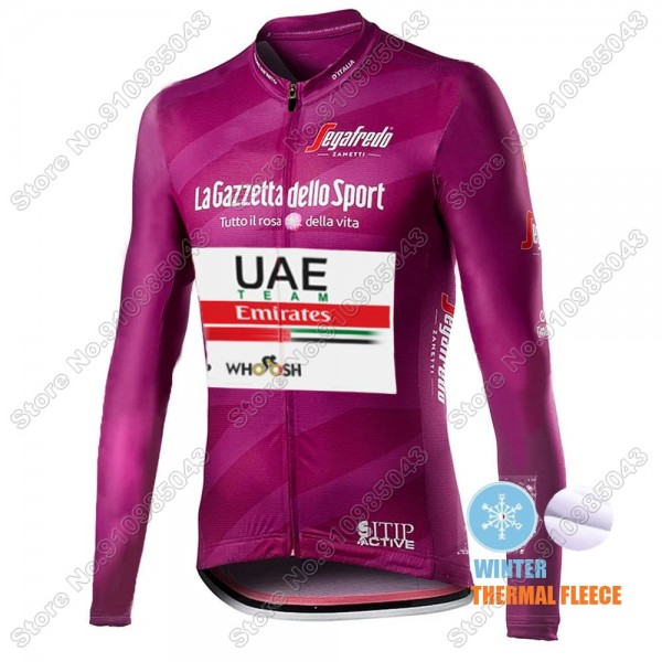 Winter Thermal Fleece Men Giro D'italia Uae Emirates 2021 Maglia Ciclismo Manica Lunga 1665-CUT